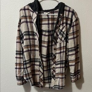 Maurices Plaid Hooded Shirt in Purple and Brown